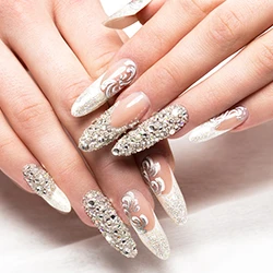 Crystal and lace stiletto manicure